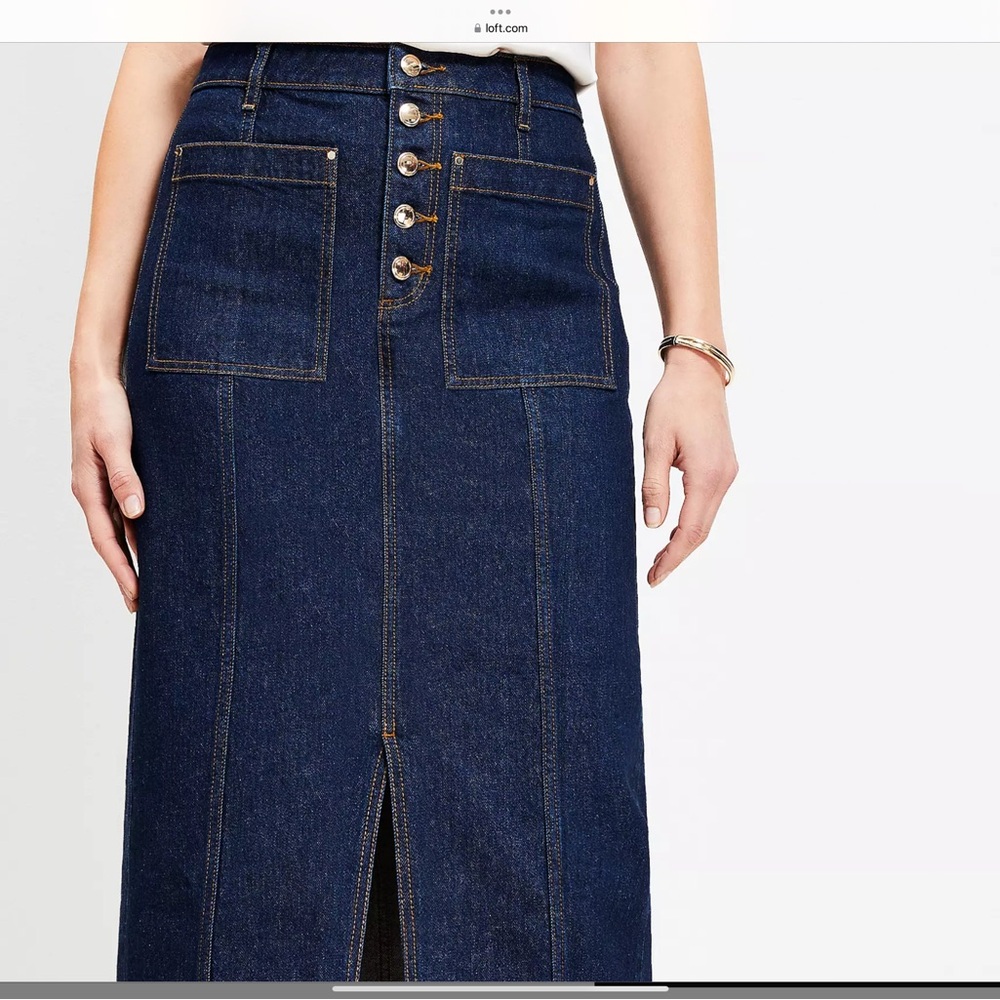 LOFT Denim Pocket MIDI Skirt in Classic Rinse Wash, NWT, Size 8